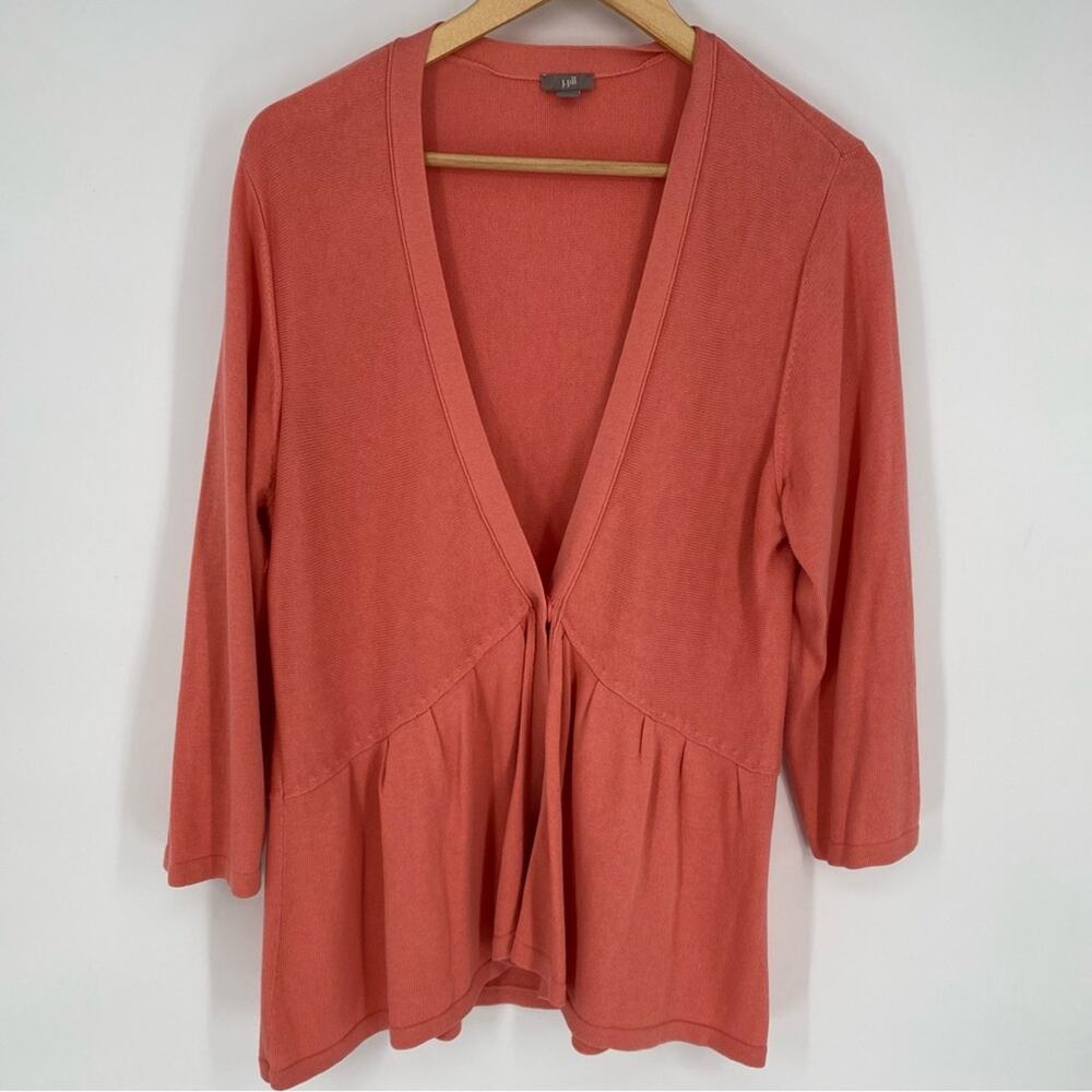 J Jill Cardigan Peplum One Button Cotton Silk Blend Traditional Classic XL